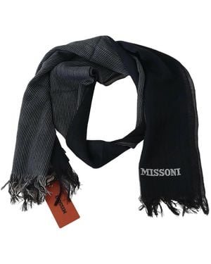 Missoni Black Striped Wool Unisex Neck Wrap Fringes Logo Scarf