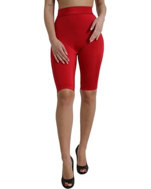 Dolce & Gabbana Stretch High Waist Cropped Leggings Trousers - Red