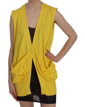 Pink Memories Cotton Sleeveless Cardigan Top Vest - Yellow
