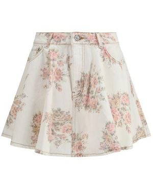 Ganni Floral Print Denim Miniskirt - Natural