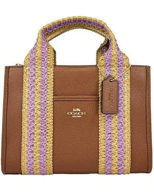 COACH Straw Web Smith 24 Tote Bag Purse - Brown