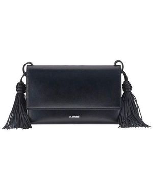 Jil Sander Black Calf Leather Bos Taurus Shoulder Bag - Blue