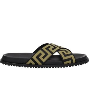 Versace Sandals Slide Greek Key Pattern - Black