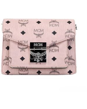 MCM Signature Patricia Leather Mini Flap Lock Crossbody Bag - Pink