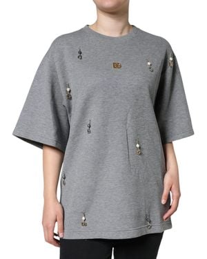 Dolce & Gabbana Cotton Blend Embellished Tee T-Shirt - Grey