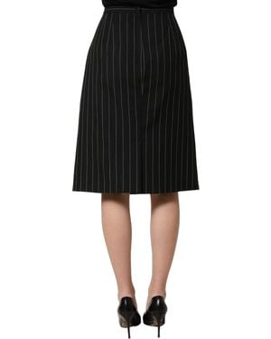 Dolce & Gabbana Pinstriped Highwaist Pencil Cut Skirt Virgin Wool - Black