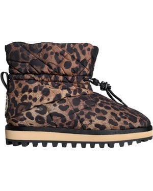 Dolce & Gabbana Leopard Ankle Boots Padded Shoes - Black