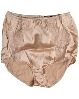 Dolce & Gabbana Beige Silk Lace High Waist Bikini Panty Underwear - Natural