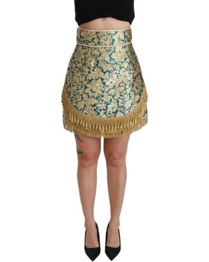 Dolce & Gabbana High Waist Jacquard Tassel Skirt - Yellow