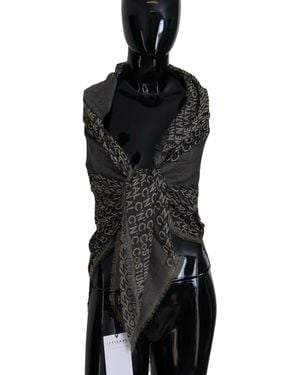 CoSTUME NATIONAL Grey Logo Knit Neck Wrap Shawl Scarf - Black