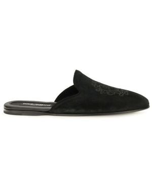 Dolce & Gabbana Black Calf Leather Bos Taurus Mules