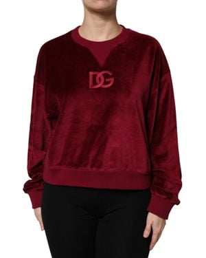 Dolce & Gabbana Red Cotton Velvet Crew Neck Pullover Sweater