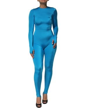 Dolce & Gabbana Blue Nylon Crew Neck Bodycon Jumpsuit Dress