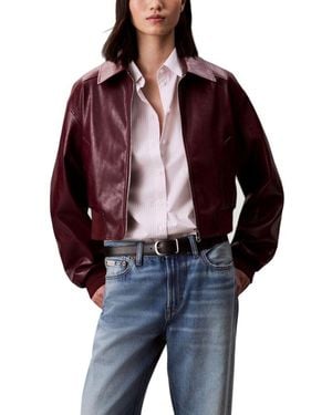 Calvin Klein Bordeaux Leather Jacket - Red