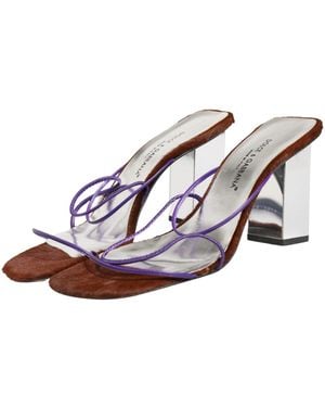 Dolce & Gabbana Silver Block Heels Slip On Sandals Shoes - Pink