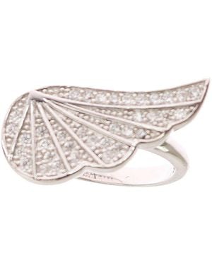 Nialaya Silver S Wing Clear Cz 925 Silver Ring - Black