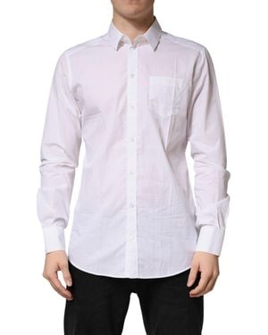 Dolce & Gabbana White Gold Cotton Collared Formal Dress Shirt - Purple