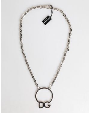Dolce & Gabbana Tone Brass Chain Dg Logo Pendant Necklace - White