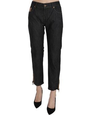 Plein Sud Cotton Blue High Waist Straight Cropped Trouser Jeans - Black