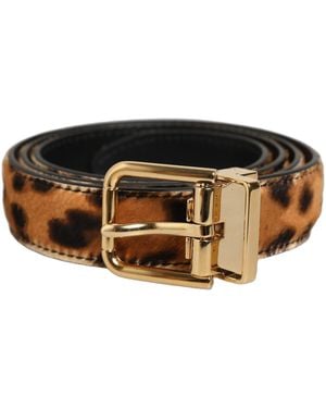 Dolce & Gabbana Brown Leopard Calf Hair Gold Tone Buckle Belt - Black