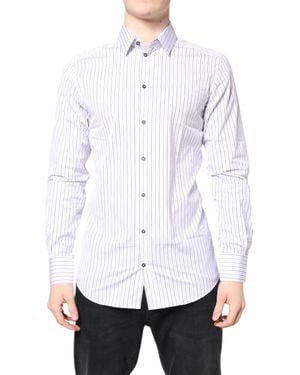 Dolce & Gabbana White Stripes Gold Cotton Formal Shirt