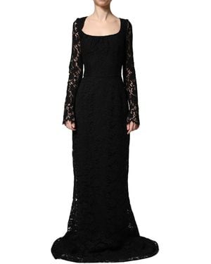 Dolce & Gabbana Black Lace Square Neck Longsleeve Maxi Dress