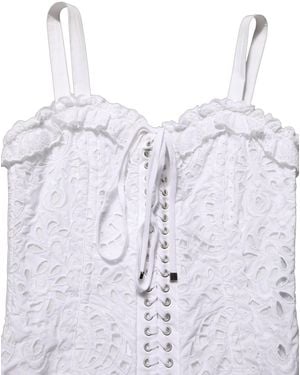 Dolce & Gabbana White Broderie Anglaise Cotton Mini Dress - Blue