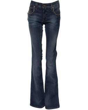 John Galliano Blue Cotton Mid Waist Wide Leg Denim Jeans