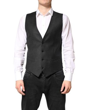 Dolce & Gabbana Stripes Wool Dress Waistcoat Vest Virgin - Black
