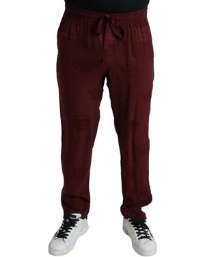 Dolce & Gabbana Crown Pattern Silk Pajama Pants - Red