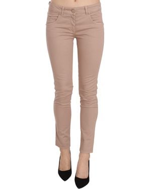 Cristinaeffe Brown Low Waist Slim Fit Skinny Cotton Trousers - White