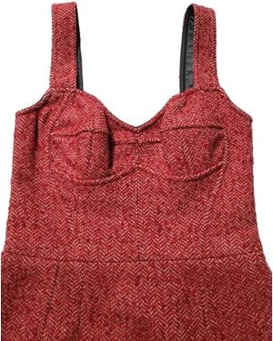 Dolce & Gabbana Multicolor Tweed Belted Babydoll Mini Dress - Red