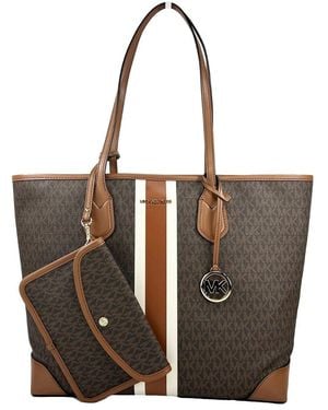 Michael Kors Eva Stripe Travel Tote Bag Plus Pouch - Black