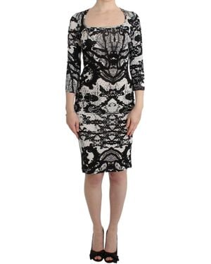 Roberto Cavalli Elegant Printed Jersey Sheath Dress - Black