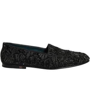 Dolce & Gabbana Black Velvet Embroidered Dress Loafers Shoes