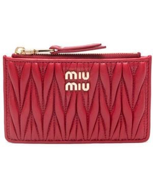 Miu Miu Logo-Plaque Matelassé Leather Wallet - Red