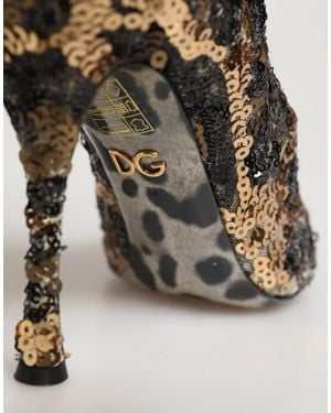 Dolce & Gabbana Leopard Sequin Sock Ankle Boots Shoes Elastane Nylon Polyester - Grey