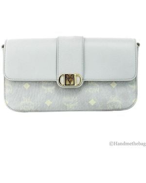 MCM Small Mode Travia Pebbled Visetos Leather Shoulder Crossbody Clutch Bag - White
