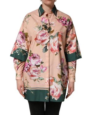 Dolce & Gabbana Pink Floral Cotton Button Front Shirt Top - Multicolour