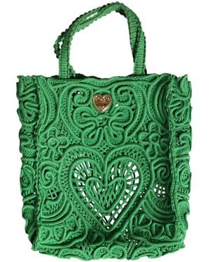 Dolce & Gabbana Green Small Cordonetto Lace Beatrice Tote Bag