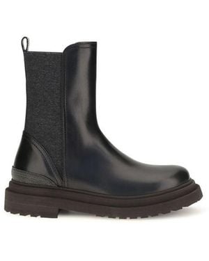 Brunello Cucinelli Black Calf Leather Bos Taurus Chelsea Boots