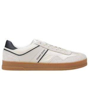 Tommy Hilfiger Cream Leather Low Top Trainers - White
