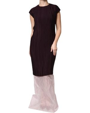 CASASOLA Brown Silk Short Sleeves Sheath Maxi Dress - Red