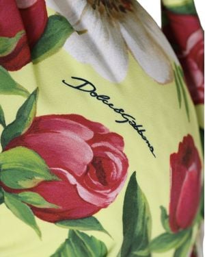 Dolce & Gabbana Yellow Floral Halter Nylon Beachwear Bikini Top - Green