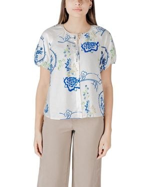 Ichi White Viscose Shortsleeve - Blue