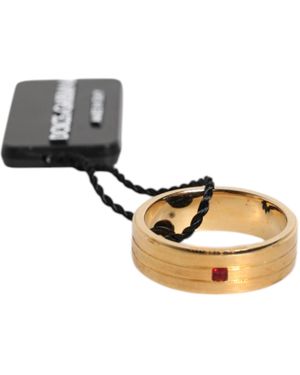 Dolce & Gabbana Tone Brass Crystal Dg Logo Ring - Metallic