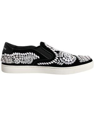 Dolce & Gabbana Black Embellished London Men Slip On Shoes