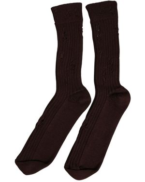 Dolce & Gabbana Dark Brown Cotton Distressed Mid Calf Accessory Socks - Black