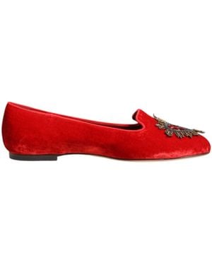 Dolce & Gabbana Red Velvet Dg Heart Loafers Flat Shoes