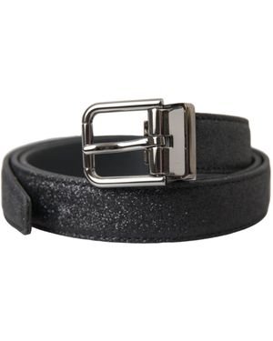 Dolce & Gabbana Glittered Leather Buckle Belt - Black